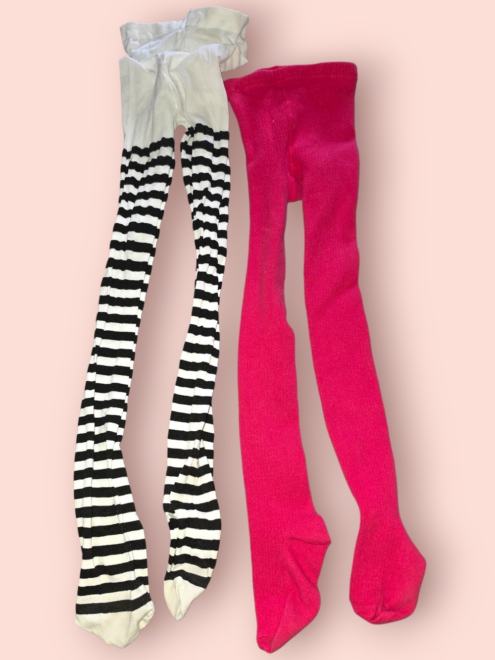 ^ Kids Striped Black & White and Hot Pink Tights - 2 Pack